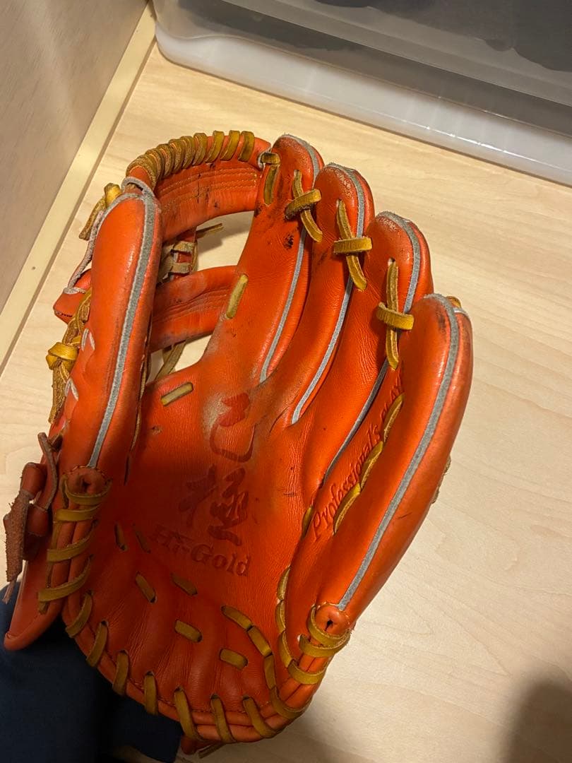 オレンジ色 レザー 野球グローブ Natural Flex ハイゴールド　巳極