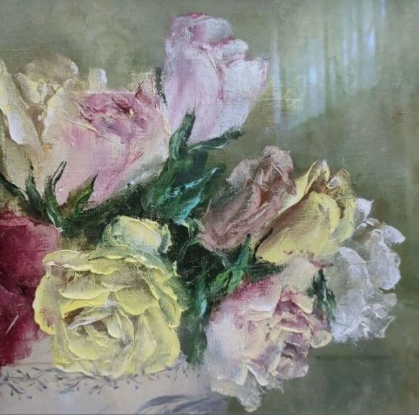 【真作】田河勇造 油彩「薔薇」F8 額装 絵画