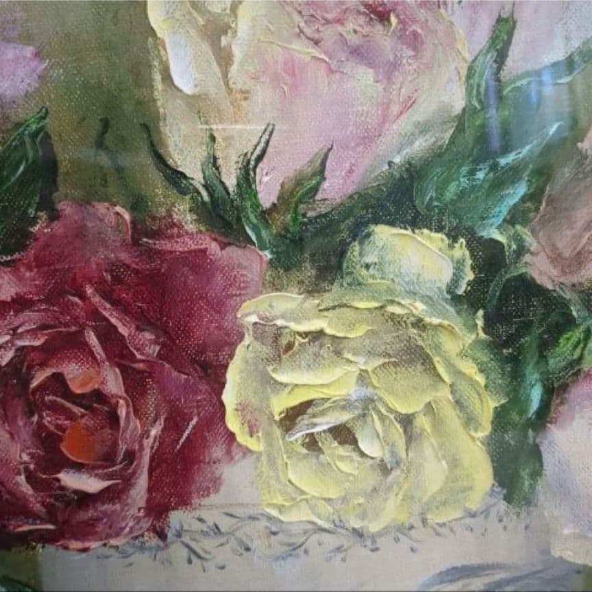 【真作】田河勇造 油彩「薔薇」F8 額装 絵画