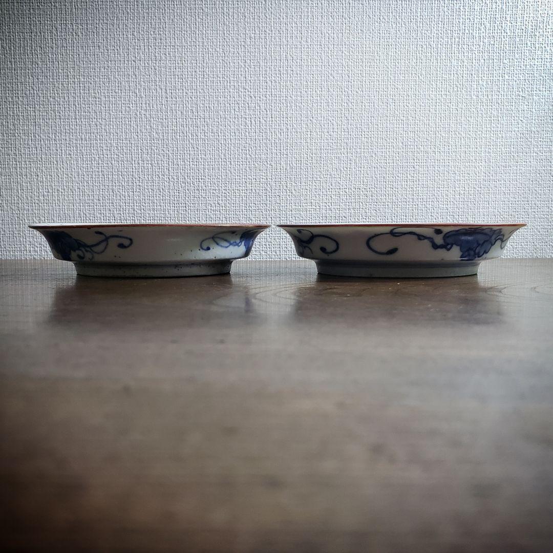 小皿　2枚　九谷　古九谷　山水　上手物　銘々皿　江戸　角福