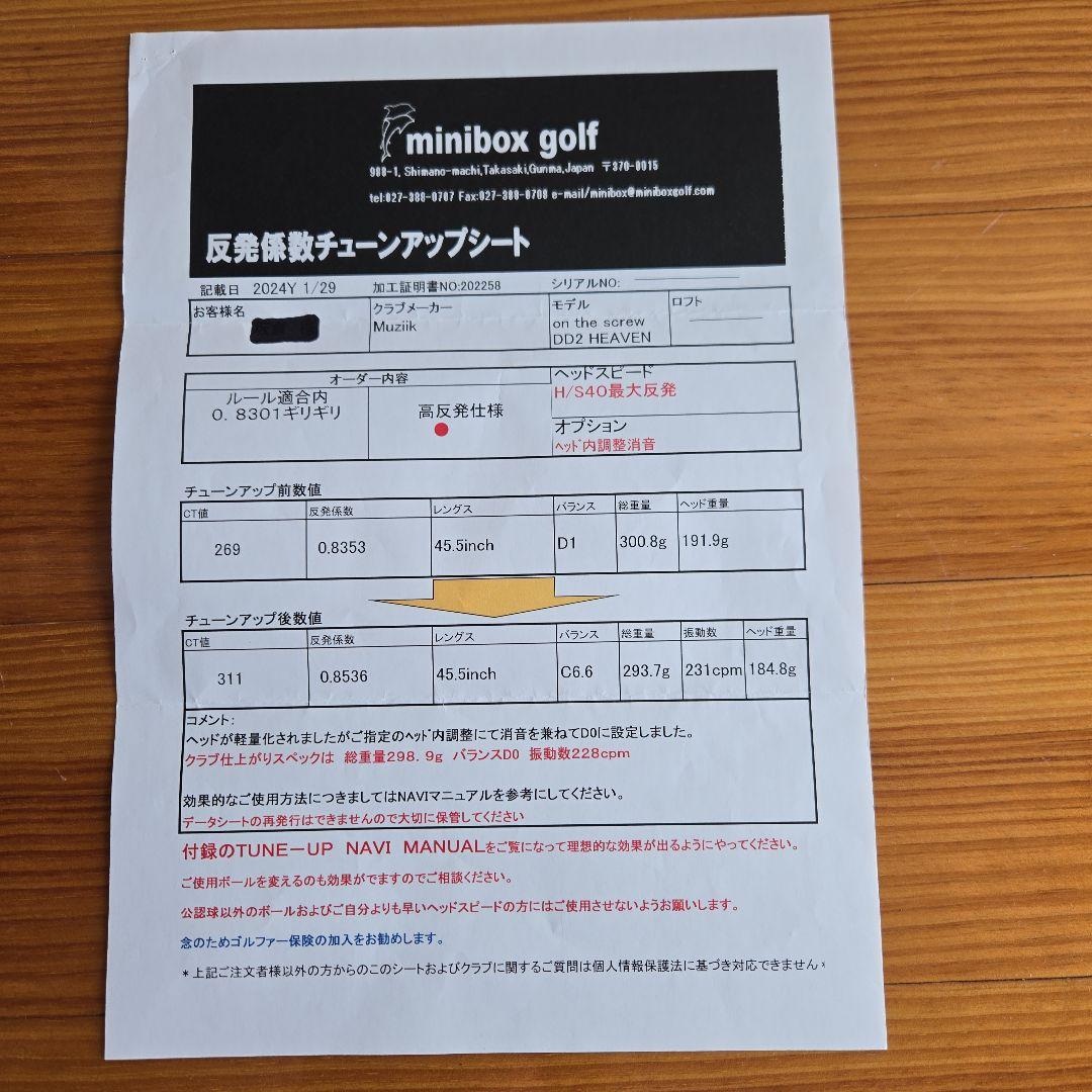 高反発加工ドライバー　ムジーク