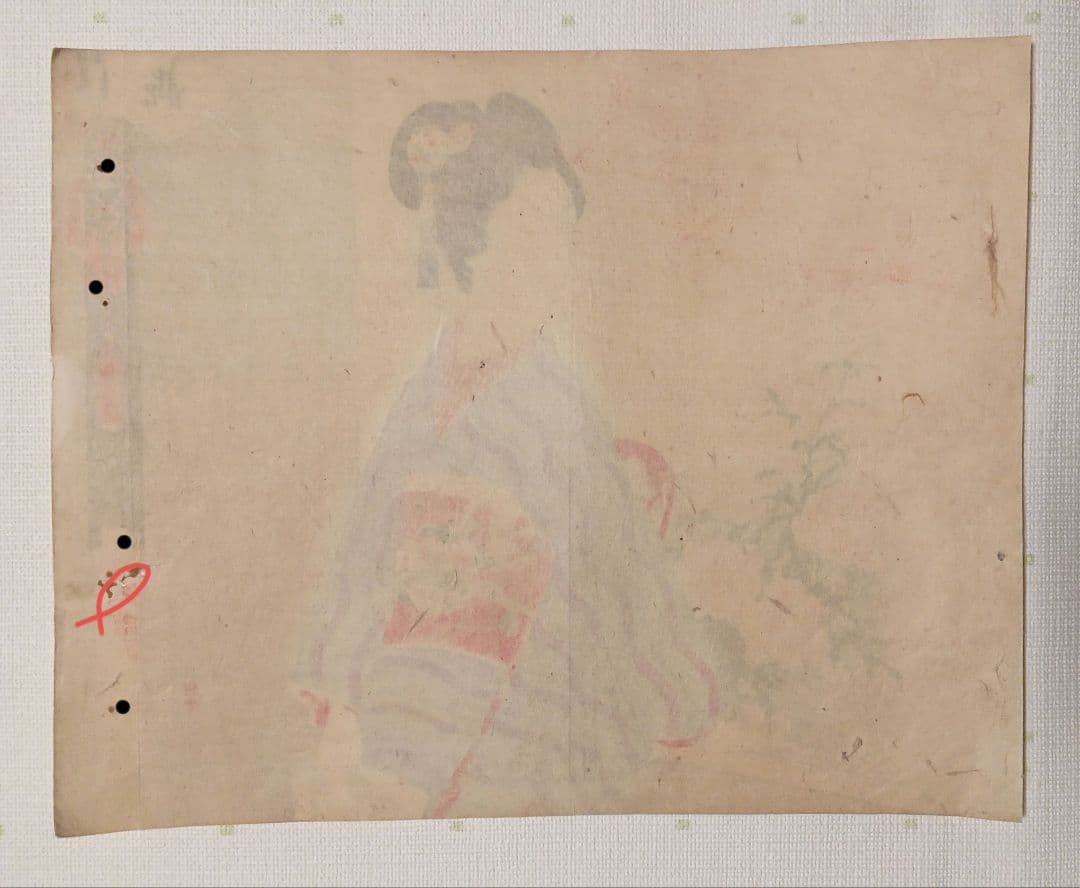 小説の口絵版画水野年方3枚、梶田半古1枚、富岡永洗1枚の5枚売り明治期閉じ穴あり