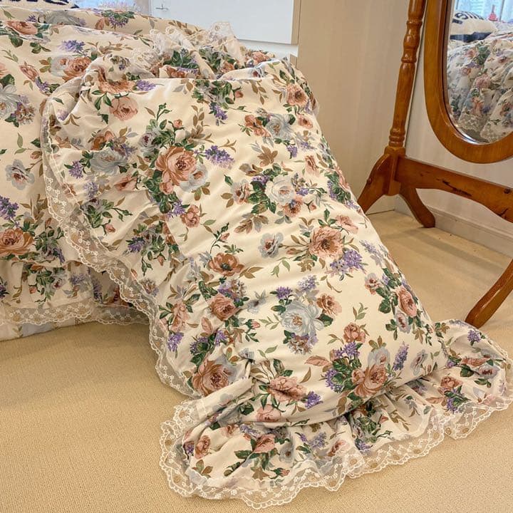 寝具3点セット 掛け布団カバー オシャレ レース 姫系　花柄　シングル　ダブル