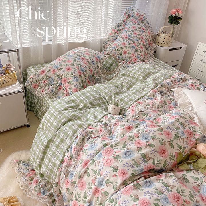 寝具3点セット 掛け布団カバー オシャレ レース 姫系　花柄　シングル　ダブル