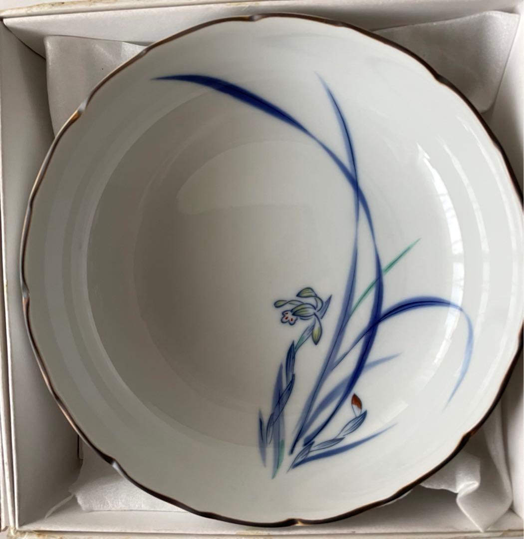 香蘭社　赤繪町工房　春蘭　深鉢＆蓋つき湯呑み3個セット