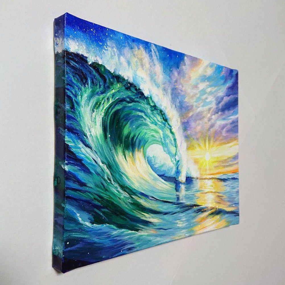 【ビッグウェーブ】アクリル画 F3 風景画 絵画