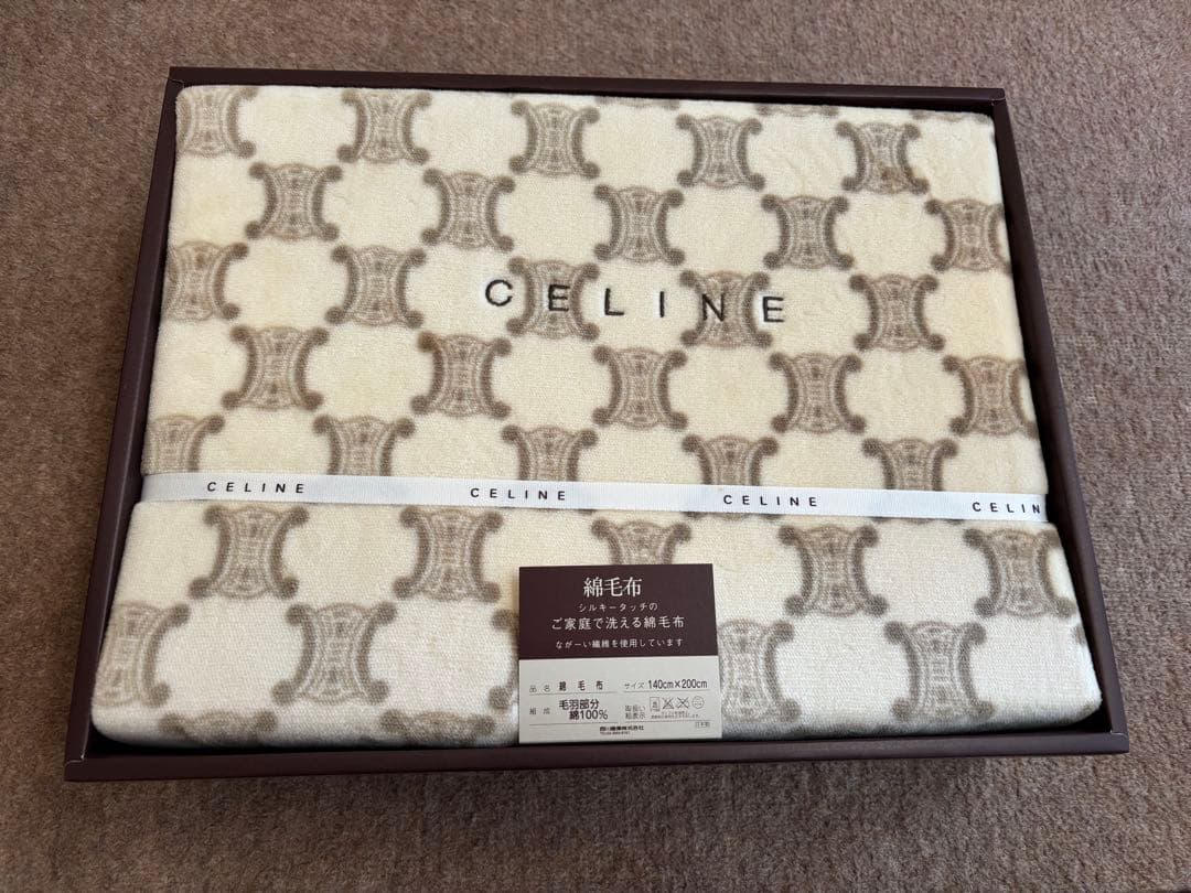 CELINE セリーヌ マカダム総柄　綿毛布　ベージュ