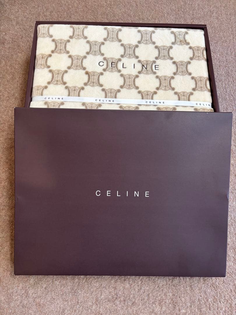 CELINE セリーヌ マカダム総柄　綿毛布　ベージュ