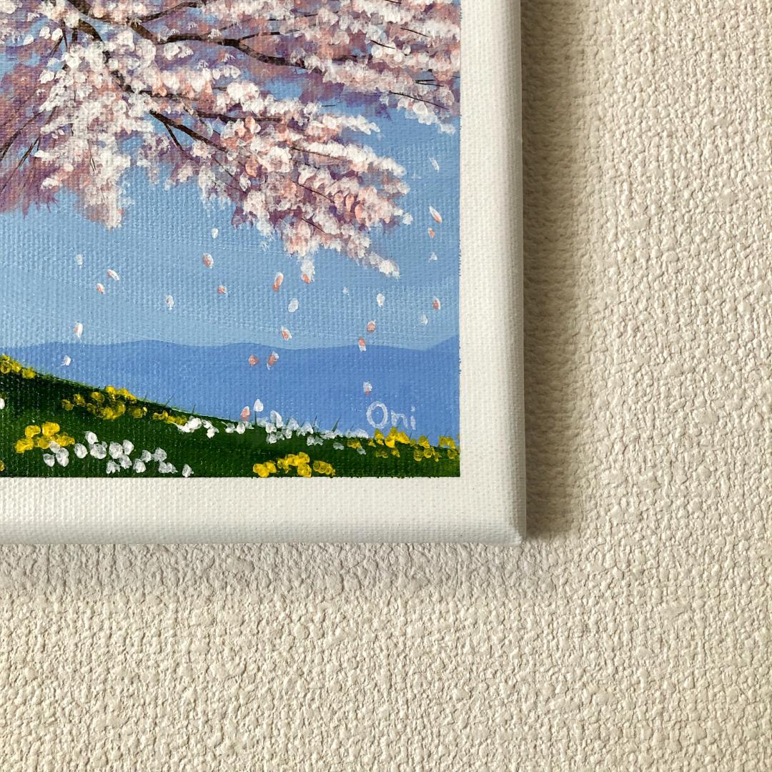 アクリル画　原画　「桜の咲く丘」　SSMサイズ　キャンバス