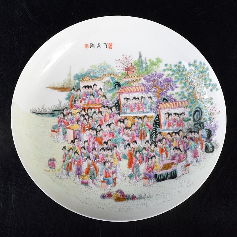 中国　乾隆年製款　粉彩　百美図盤　皿　M　R8820