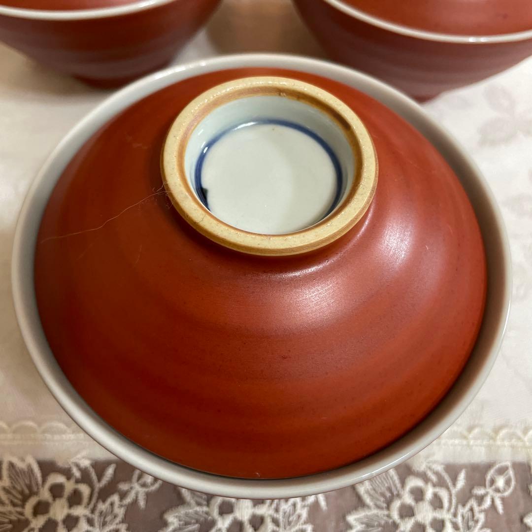 辻嘉一　特選和食器揃　用の実　朱色磁器蓋物　5客セット　未使用
