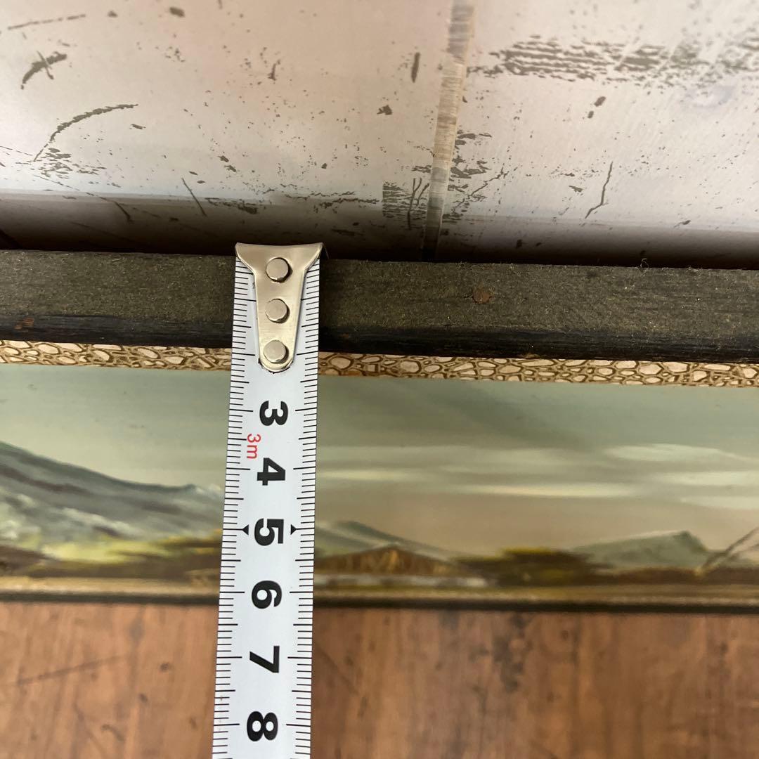 【希少ワイドサイズ】昭和レトロ 風景画 額装済み 古民家と山々 アートパネル