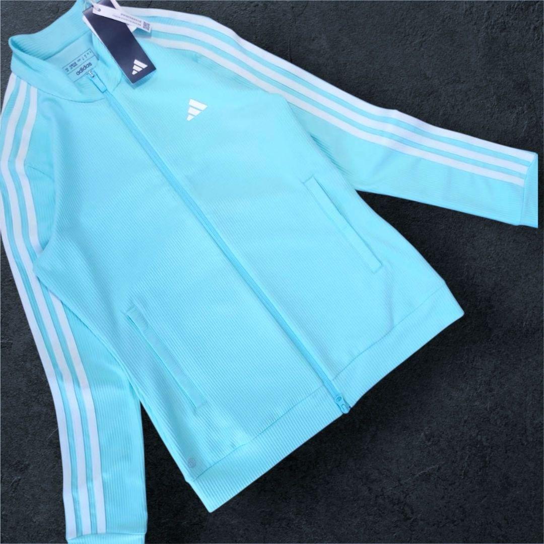 新品 adidas golf セットアップ モックネック リブ素材 クリアアクア