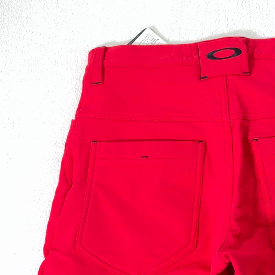 タグ付美品【OAKLEY】ゴルフパンツ 撥水 防寒 裏起毛 ロゴ刺繍 赤系 32