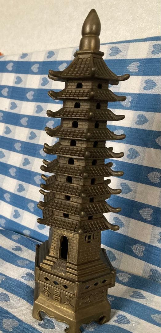 風水 縁起物 九層文昌塔 金属製 全高30cm.重量1200 g大迫力