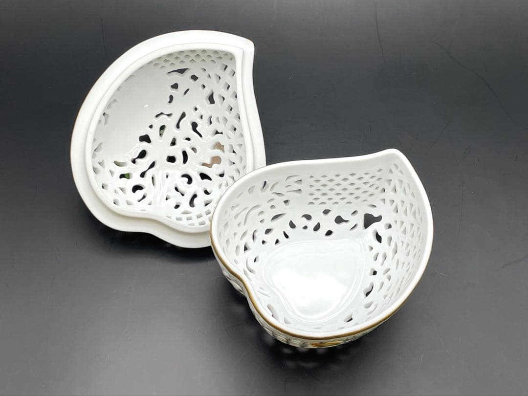 【S】美品 ヘレンド ボンボニエール 金彩 透かし オープンワーク