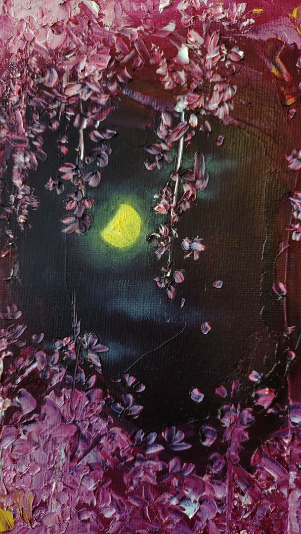 【華間の月】油絵 一点物 原画販売 額縁無し