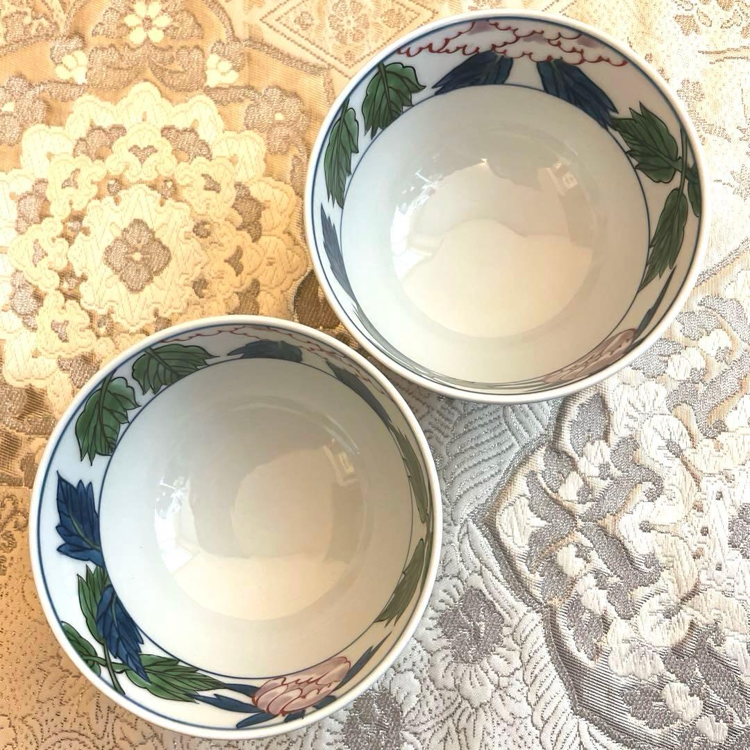 源右衛門窯　染錦紫牡丹絵　飯碗　セット