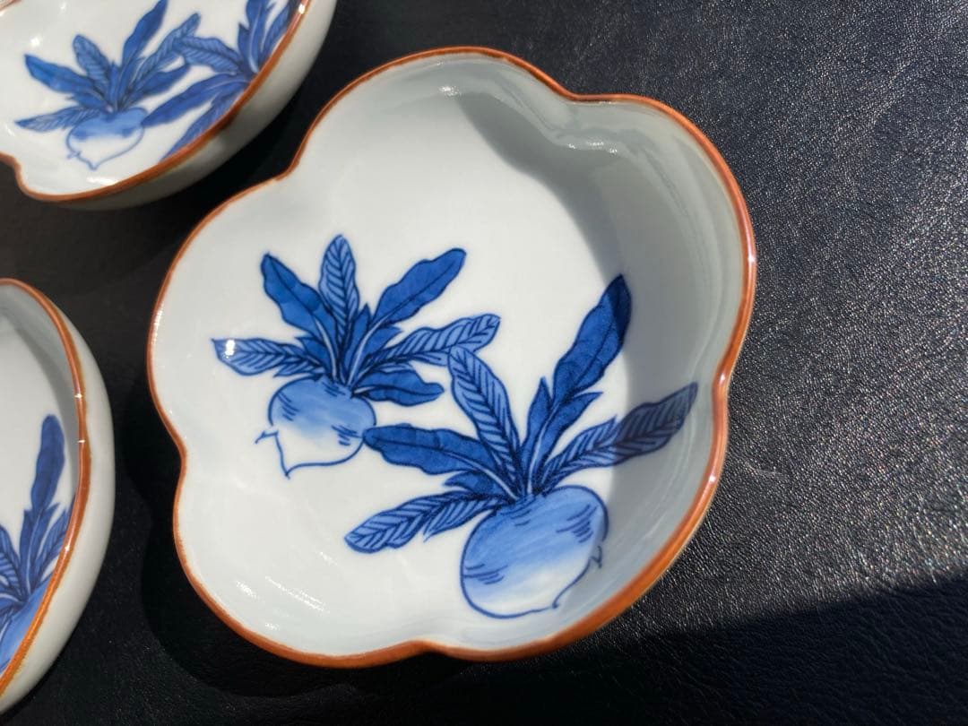 源右衛門　染付蕪絵(花型) 小皿　3枚