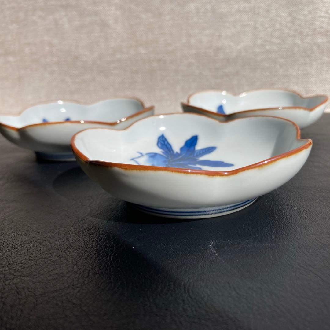 源右衛門　染付蕪絵(花型) 小皿　3枚