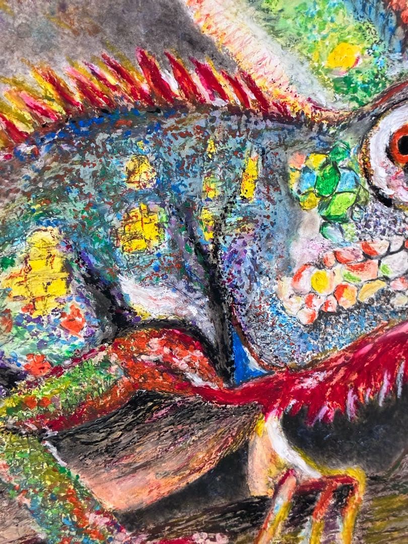 絵　絵画　クレヨンアート　カメレオン　インテリア　原画　現代アート