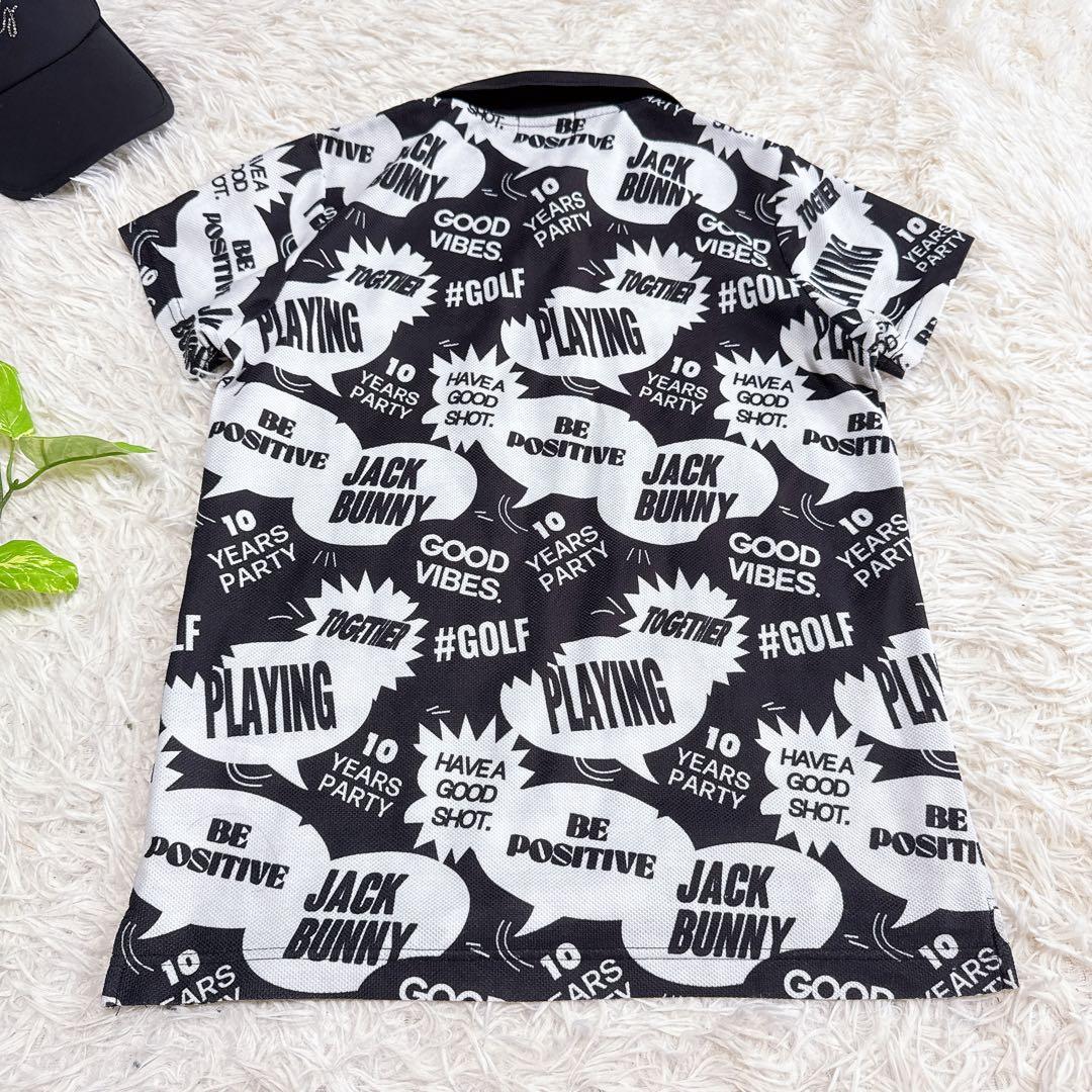 【ジャックバニー】美品 ポロシャツ ホワイト 総柄 2サイズ レディース