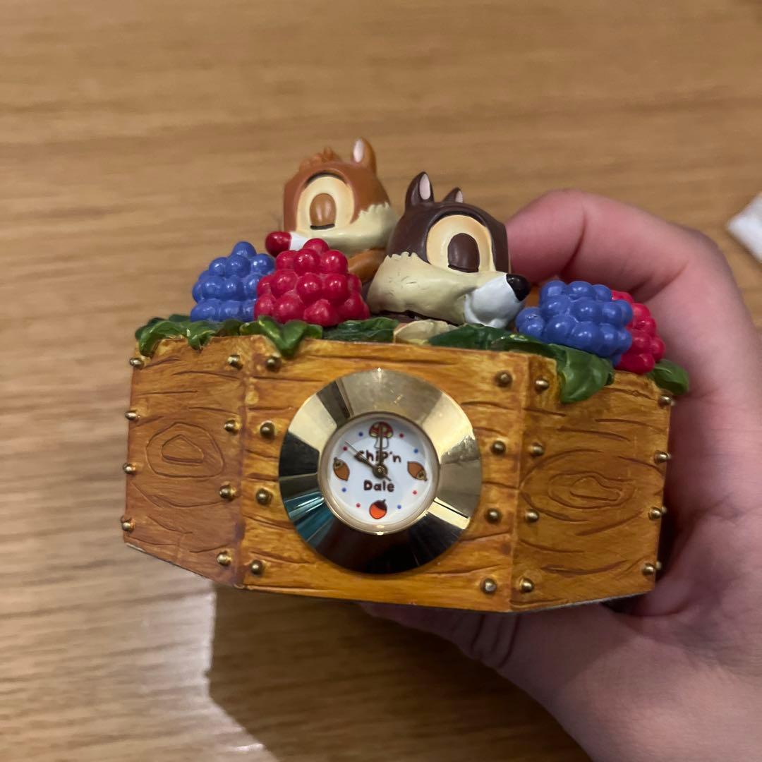 【お値下げ】チップとデール置物　置き時計ディズニー　ジャンク品　ディズニーストア
