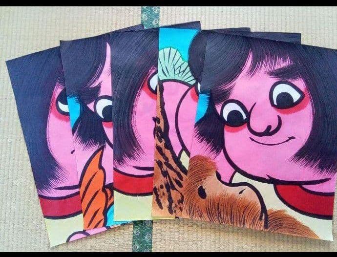 金太郎 凧絵 5枚 宇山博明先生肉筆画 青森県南部金太郎凧絵