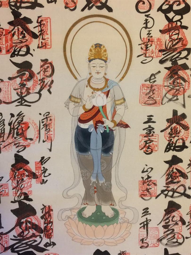 掛軸『西国三十三ヶ所霊場御朱印譜』絹本 共箱付 掛け軸 M191217