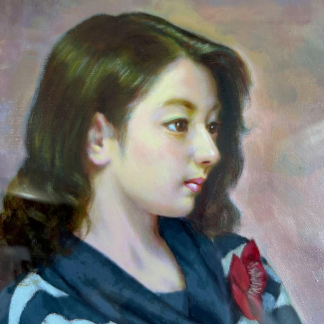 絵画　油彩画　女性　鶴村義美　「いこう」