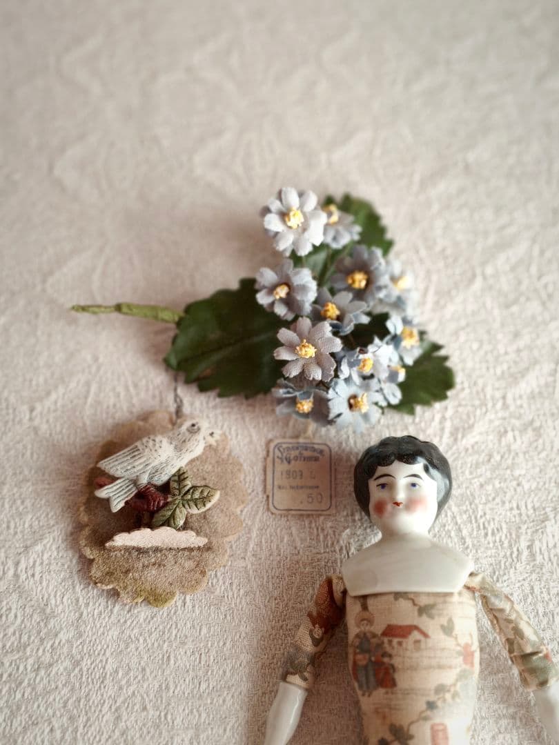 * vintage flower ❀ 布花 ライトブルーのお花 ブーケ