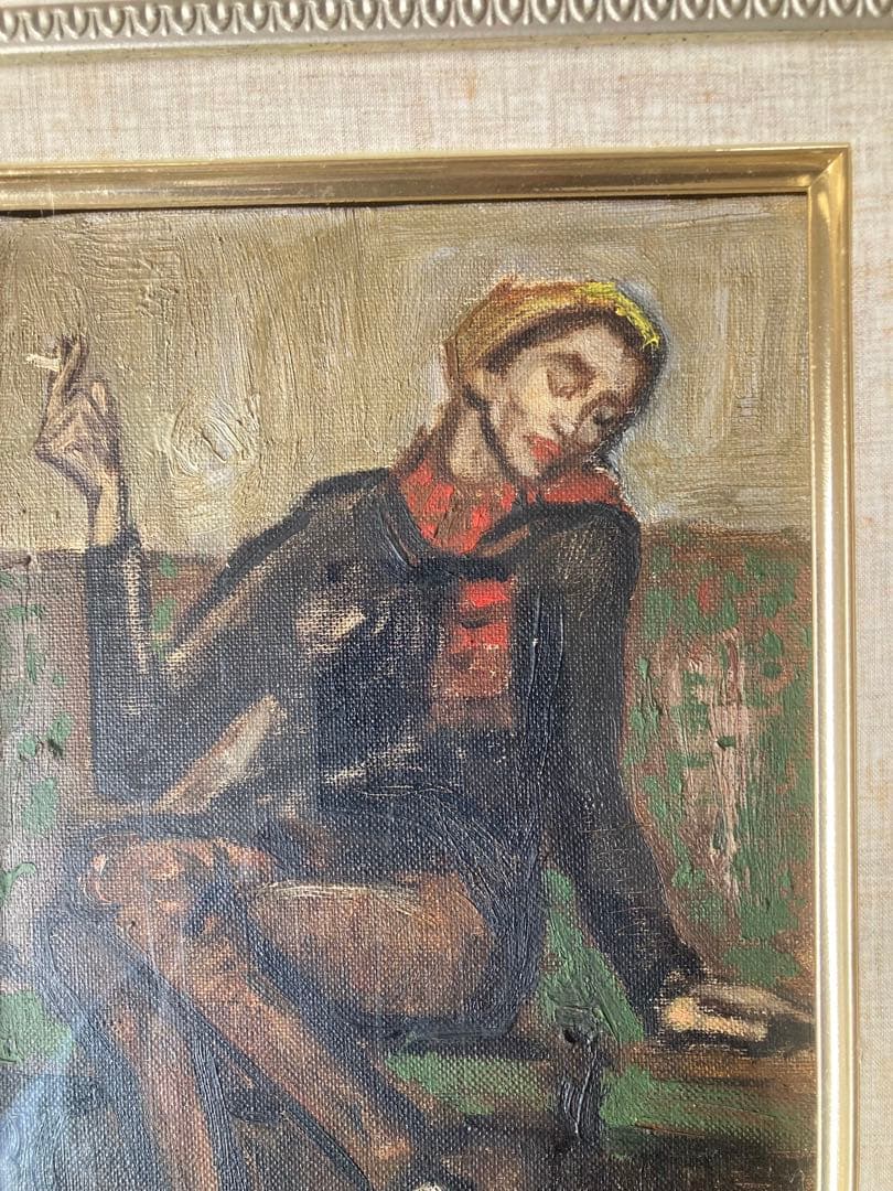 人物画 【神保春枝女史】煙草を持つ女性