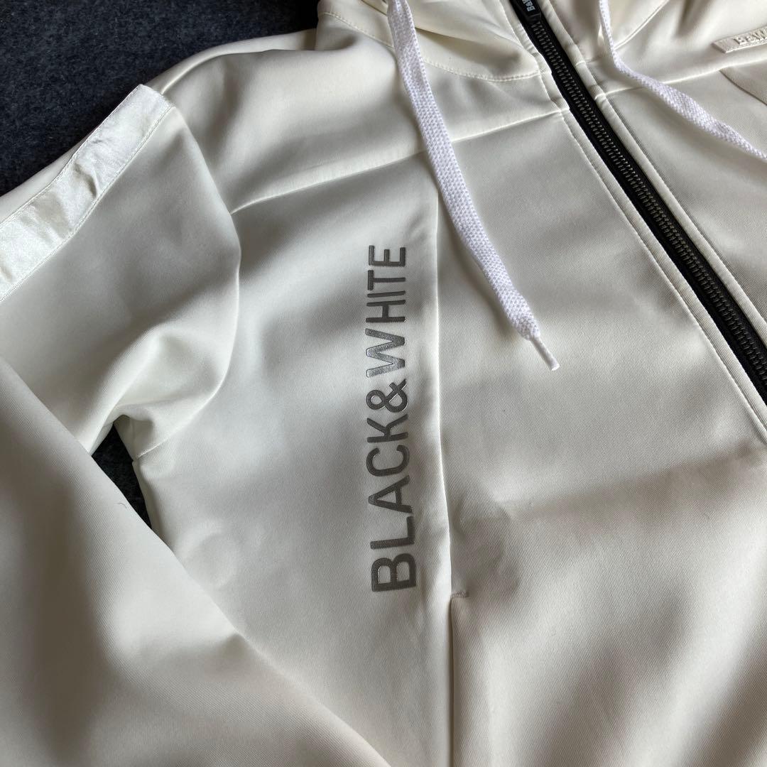 ホワイトフルジップパーカーBLACK&WHITE ブラック&ホワイト