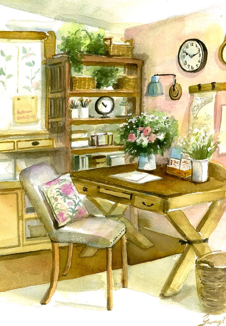 水彩画 原画 作業部屋