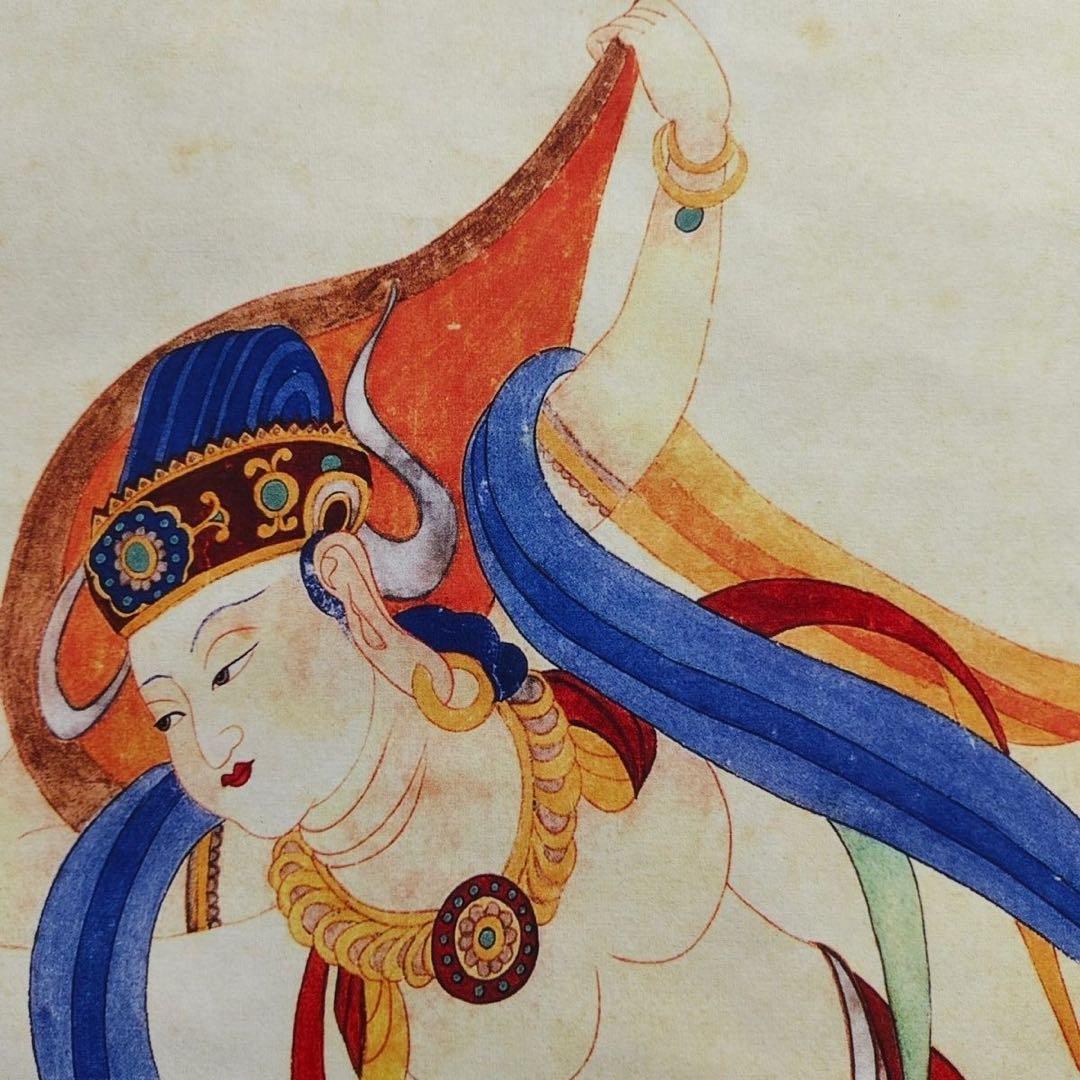 张大千 人物敦煌壁画 中国画 掛け軸 水墨画 和室 玄関 茶室 壁掛け 美術品