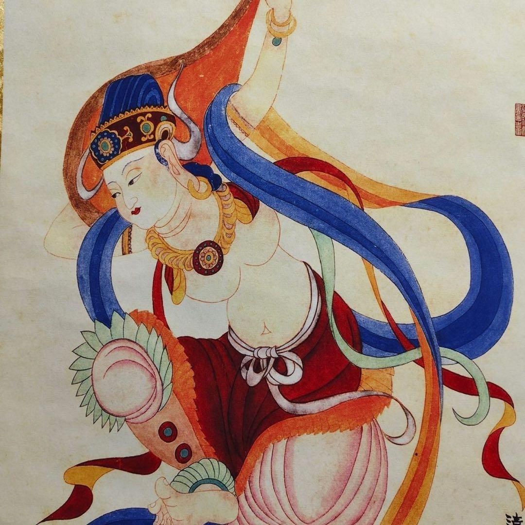 张大千 人物敦煌壁画 中国画 掛け軸 水墨画 和室 玄関 茶室 壁掛け 美術品