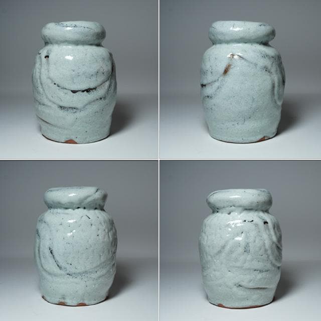 清水保孝　灰釉指頭文花瓶　共箱　花入　茶道具　インテリア