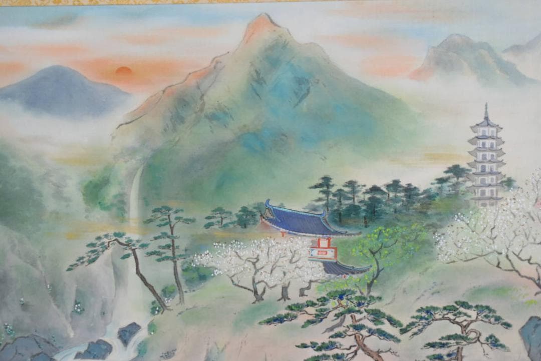 【真作】雨邨/蓬莱山図/掛軸/名家伝来/AA-802