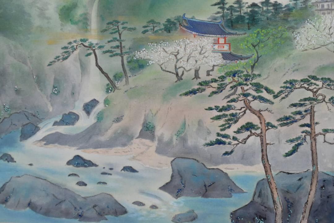 【真作】雨邨/蓬莱山図/掛軸/名家伝来/AA-802