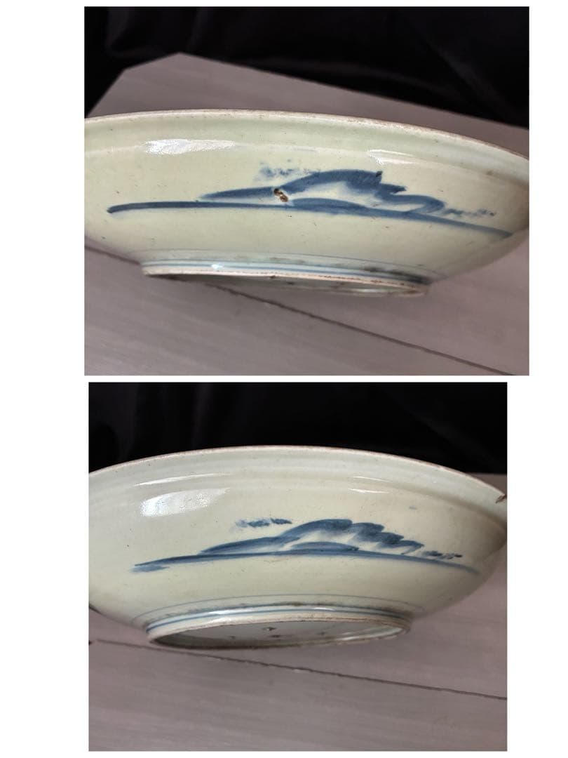 染付大皿　菊蝶文　大皿 飾皿 約31.5cm 時代物 骨董　尺皿