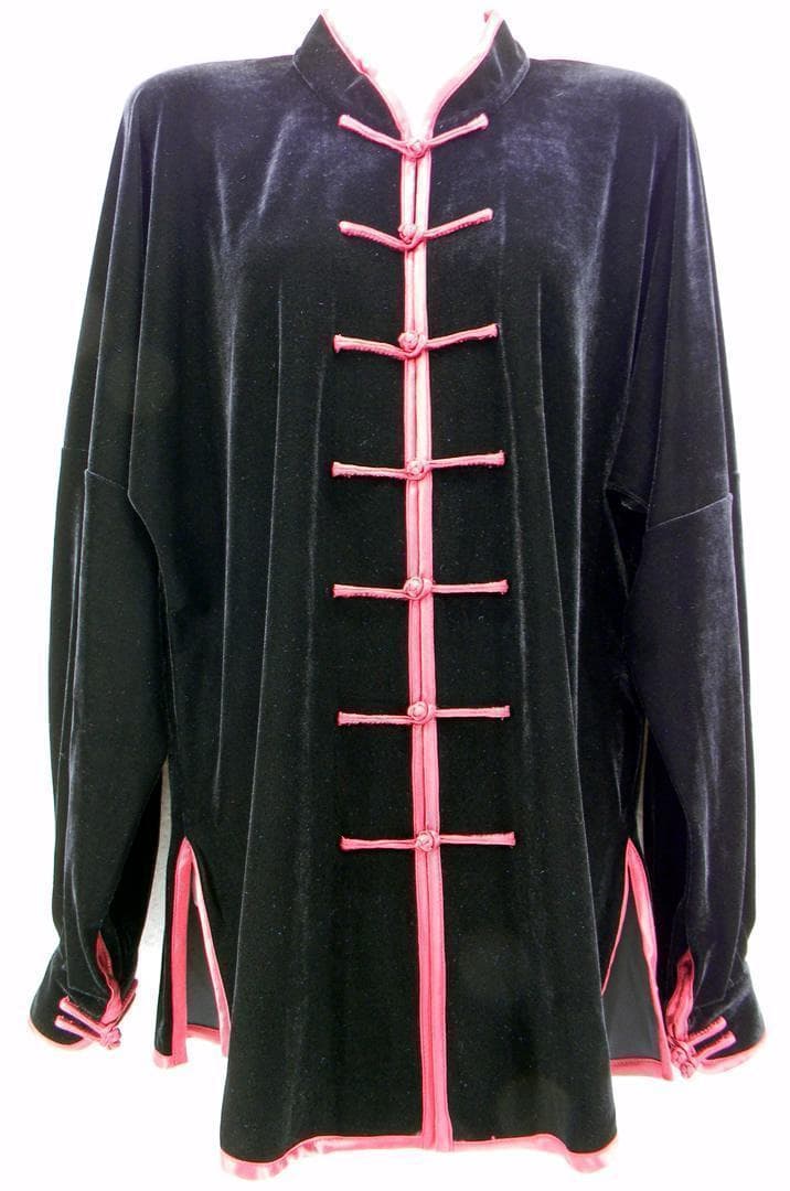 太極拳 ベロア調 太極服 上下 Mサイズ 男女両用 黒紅辺【新品】