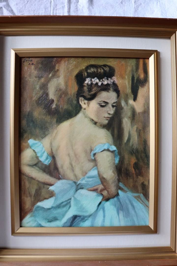 ブルー服の女 菅沼金六 額絵 美人画 バレリーナ アート