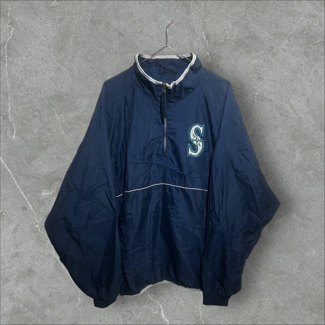 MAJESTIC MLB シアトルマリナーズ ハーフジップ ブルゾン ネイビー