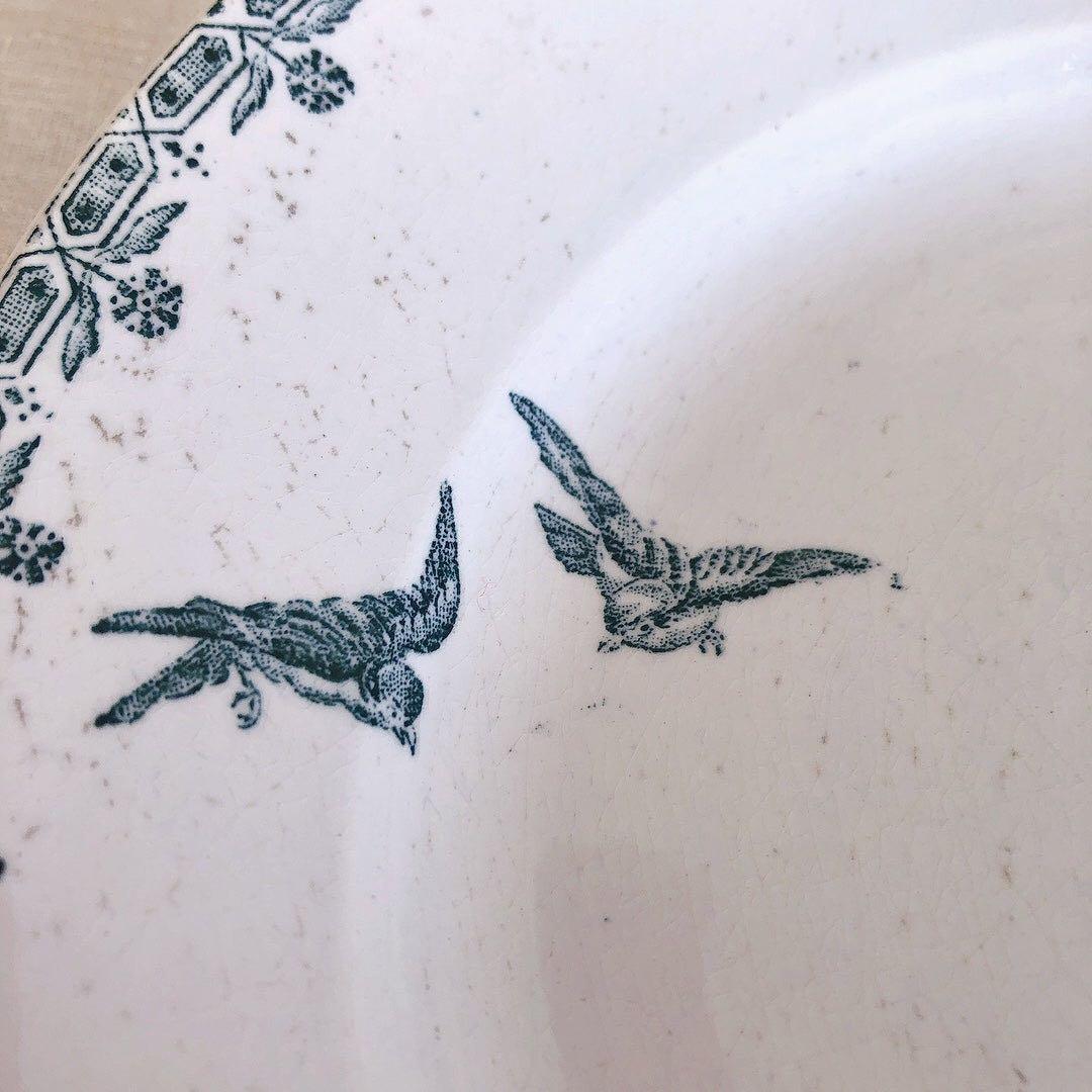 フランスアンティーク　鳥＆蝶のモチーフプレート　B　フランスアンティーク食器