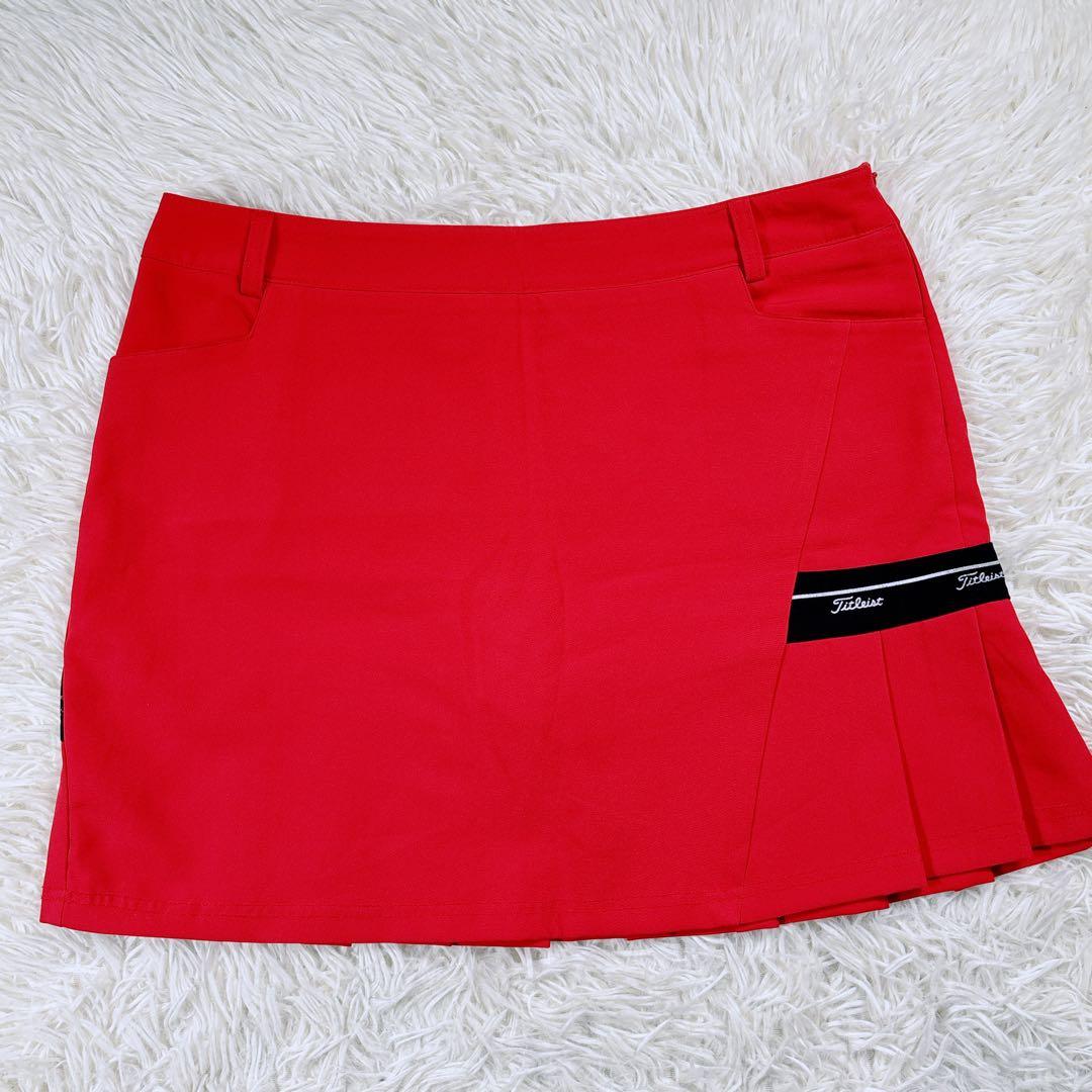 【レディースXXL⭐️極美品】タイトリスト　ゴルフスカート　赤　ラインロゴ　大きめ