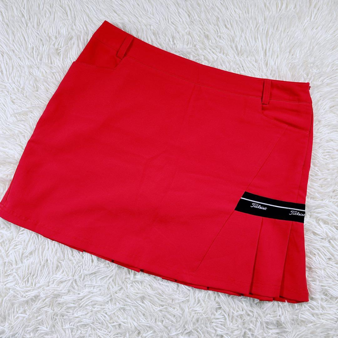 【レディースXXL⭐️極美品】タイトリスト　ゴルフスカート　赤　ラインロゴ　大きめ