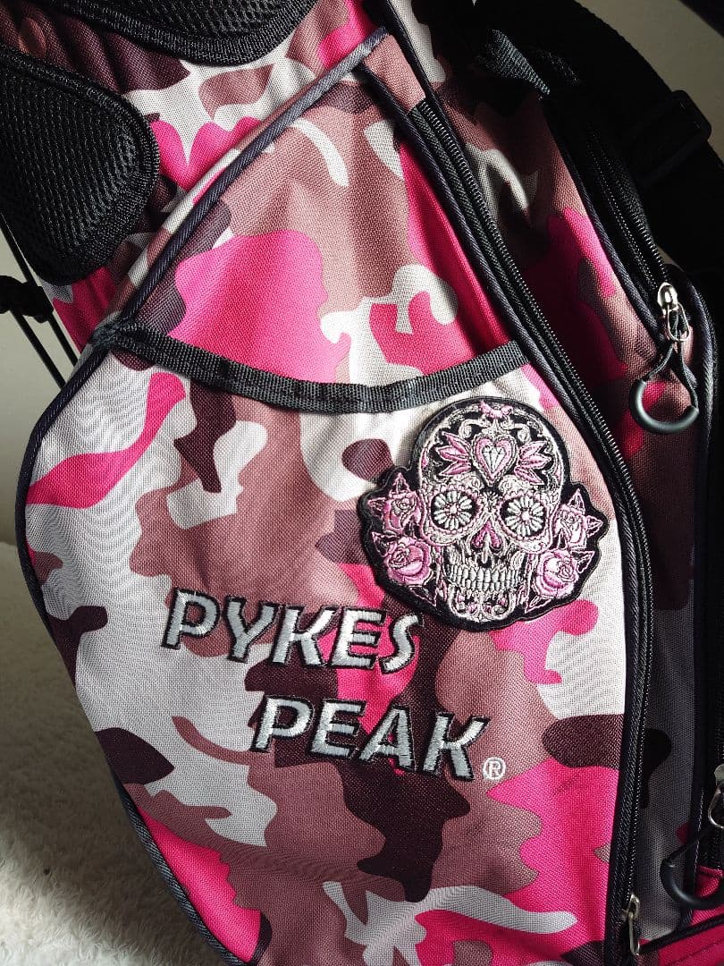 PYKES PEAK☆軽量 キャディバッグ☆迷彩 ドクロ ピンク色 軽い☆