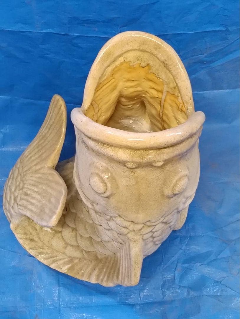 魚型 オブジェ アンティーク 陶器置物 鯉 傘立て
