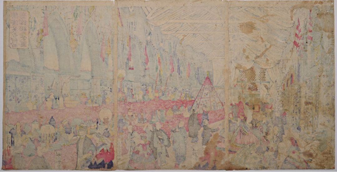 落合芳幾 横浜英吉利西商館繁栄図　浮世絵 英一番館 文明開化図 木版画　錦絵