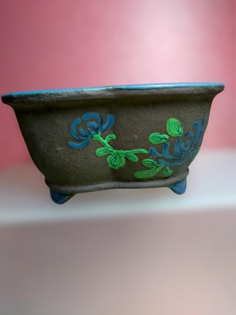 陶器製植木鉢 花と葉の模様